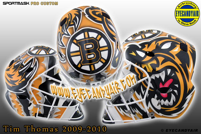 2010 Tim Thomas Boston Bruins Beware of Bear Airbrushed Sportmask Mage Goalie Mask Designed by Artist Steve Nash EYECANDYAIR- Toronto