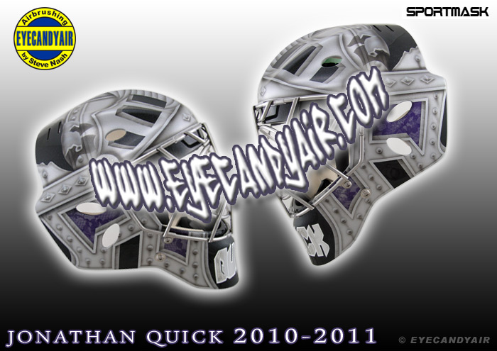 Jonathan Quick Pro Custom Goalie Knight of Armor Mask Airbrush Painted by EYECANDYAIR 2010
