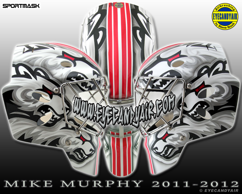 Mike Murphy custom painted charlotte checkers goalie mask 2011 by Steve Nash of EYECANDYAIR