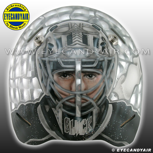 Airbrushed Jonathan quick Portait on a Sportmask Goalie Mask Painted by Steve Nash of EYECANDYAIR