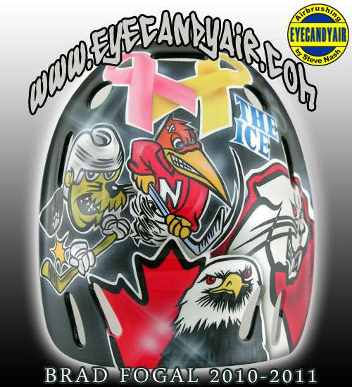 Brad Fogal 2010-2011 Goalie Mask Backplate Painted by Mask Artist Steve Nash EYECANDYAIR on a Bauer