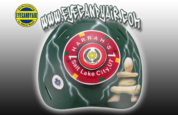 Custom Airbrush Painted Sportmask T3 goalie mask backplate by EYECANDYAIR