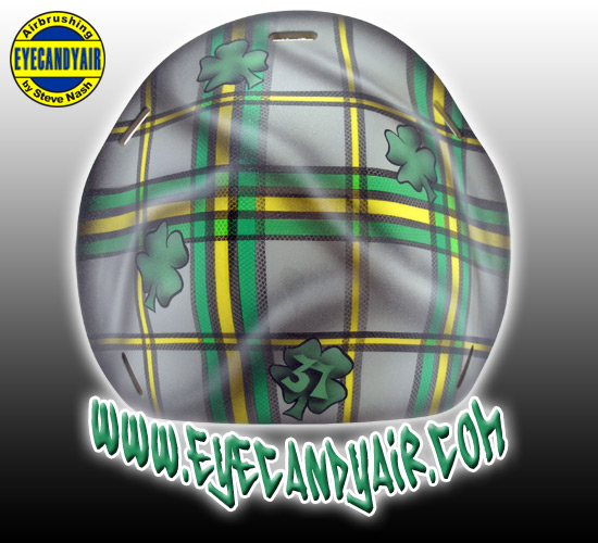 Goalie Mask airbrshed tartan plaid design on an NXI backplate painted  by EYECANDYAIR