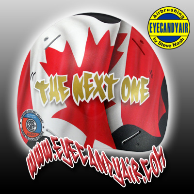 custom goalie mask airbrushing on a Sportmask backplate by EYECANDYAIR Steve Nash