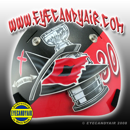 2009 Cam Ward Sportmask Airbrush Painted Goalie Helmet backplate by EYECANDYAIR mask artist