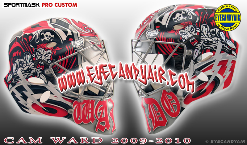 Cam Ward Carolina Hurricanes 2009-2010 Airbrushed Blackbeard Pirate Sportmask Pro Goalie Mask Painted by Steve Nash EYECANDYAIR- Toronto