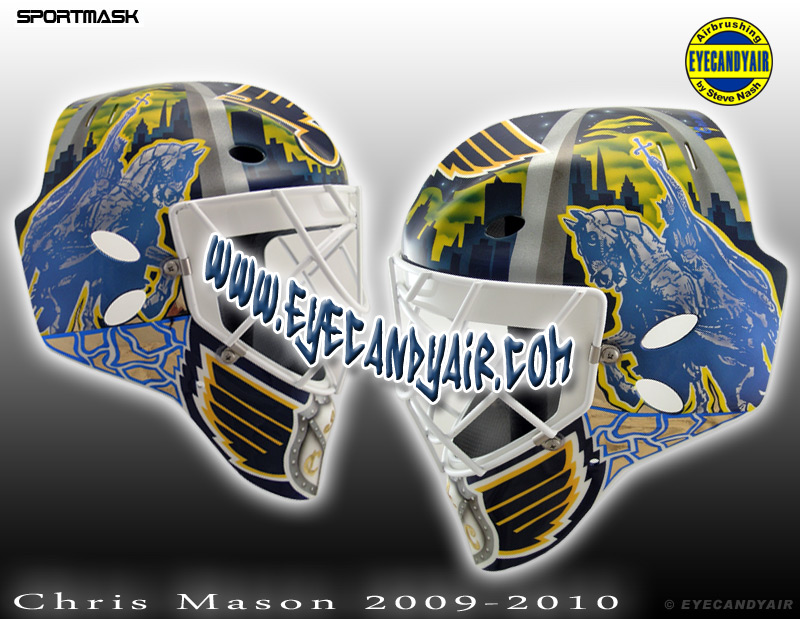 Chris Mason helmet St.Louis Blues 2009-2010 Sportmask Custom Goalie Mask Airbrushed Painted by Steve Nash EYECANDYAIR- Toronto
