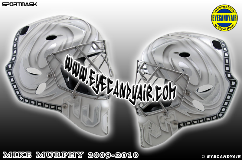 Mike Murphy Albany River Rats 2009-2010 Sportmask Pro Custom Blingy Goalie Mask Airbrush Painted by Steve Nash EYECANDYAIR Toronto Ontario