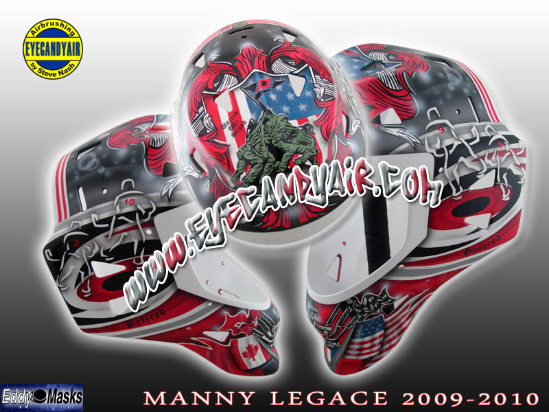 Manny Legace Carolina Hurricanes 2009-2010 Airbrushed Eddymasks Pro Goalie Mask Painted by Steve Nash EYECANDYAIR- Toronto