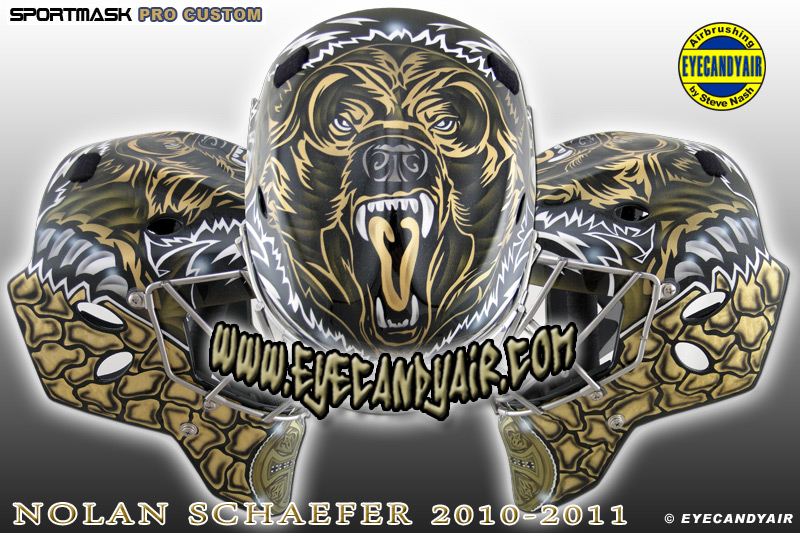 Nolan Schaefer 2010 Providence Bruins Boston Sportmask Pro Custom Goalie Mask Airbrush Painted by Steve Nash of EYECANDYAIR