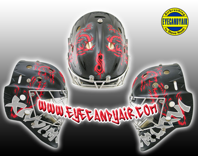 Custom Airbrush Painted Itech Dragon Goalie Mask by EYECANDYAIR