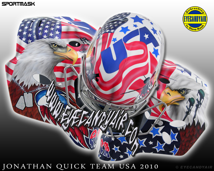 Jonathan Quick 2010 Team USA Sportmask Goalie Mask Airbrush Painted by Steve Nash EYECANDYAIR- Toronto
