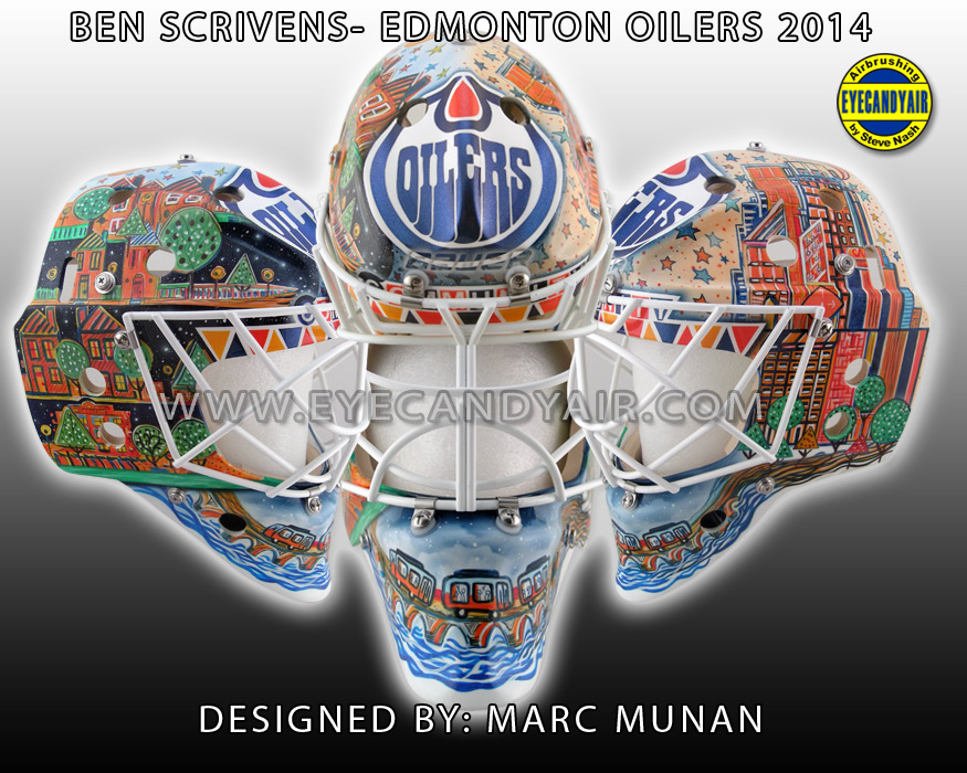 Ben Scrivens 2014 Mental Health Awareness Edmonton Oilers Goalie Mask Designed by Marc Munan and Airbrushed by EYECANDYAIR