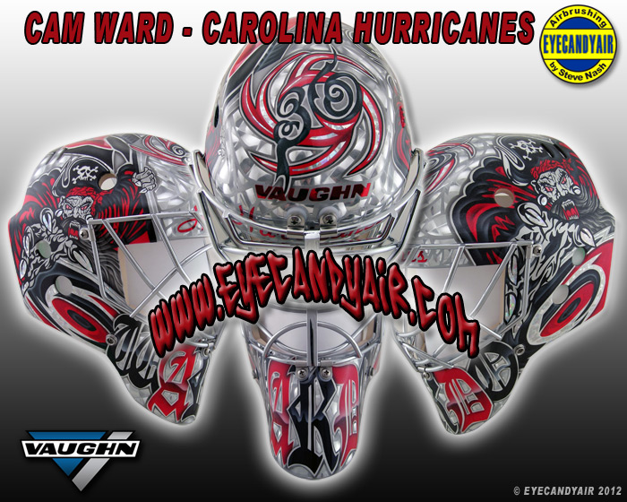 Cam Ward Airbrush Painted BlackBeard by Steve Nash EYECANDYAIR on a Vaughn Pros Choice goalie mask 2012