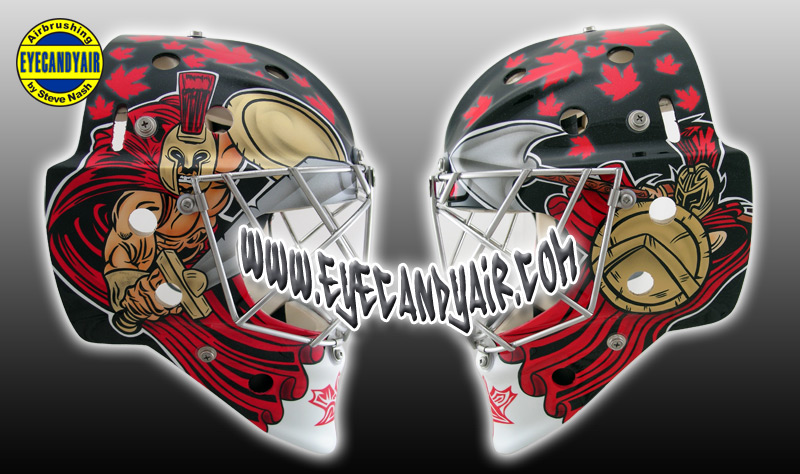 goalie mask airbrushed spartan theme painted by Steve Nash EYECANDYAIR Toronto