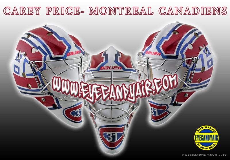 Carey Price Airbrush Painted 2013 opening night Goalie mask by Steve Nash EYECANDYAIR on a Bauer