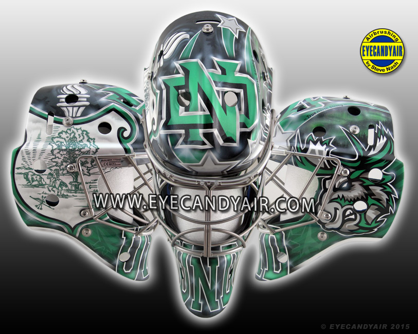 Annie Chipman's 2015-16 UND Goalie Mask Airbrush Painted by EYECANDYAIR