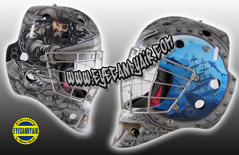 Custom Airbrush Painted pirate theme Goalie Mask by eyecandyair on a sportamsk<br>by Toronto helmet artist Steve Nash