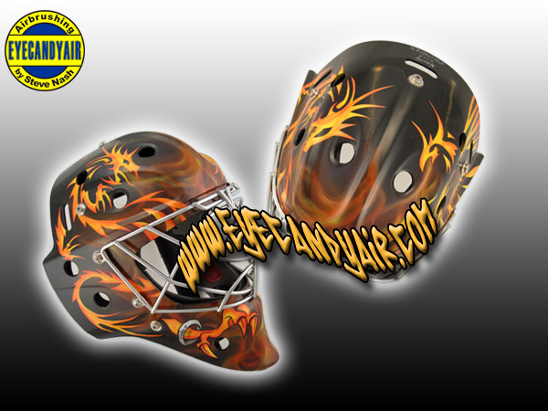 airbrushed phoenix dragon fire goalie mask painted art EYECANDYAIR