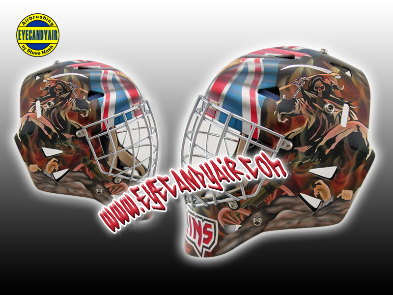 reaper death custom airbrushed goalie mask painted by Steve Nash EYECANDYAIR Toronto