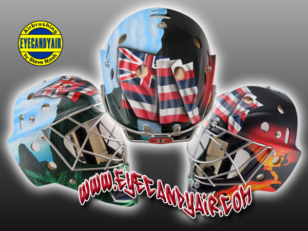 airbrush painted Hawaii goalie mask by EYECANDYAIR