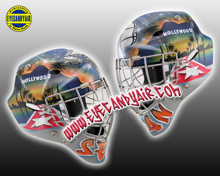 Custom Airbrush Painted hollywood theme Sportmask Goalie Mask by EYECANDYAIR artist Steve Nash