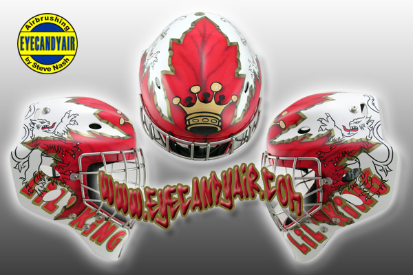 Sportmask airbrushed painted helmut lion goalie mask. Airbrushed goalie art by EYECANDYAIR toronto