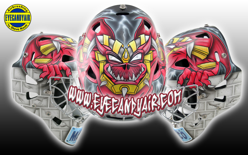 gargoyle airbrushed painted helmet goalie mask art by EYECANDYAIR toronto Steve Nash