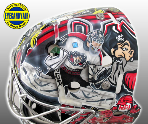 Nathan Marsters Airbrushed Portrait Goalie Mask tribute by Steve Nash of EYECANDYAIR  on a bauer