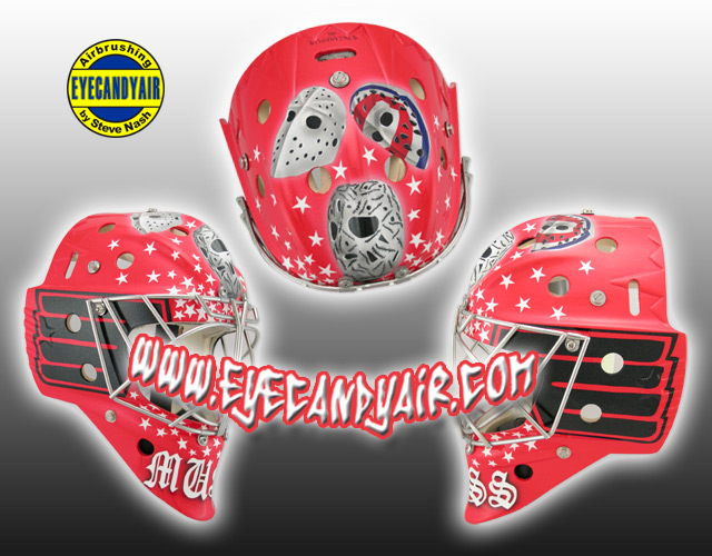 Custom Airbrush Painted Itech Goalie Mask by EYECANDYAIR