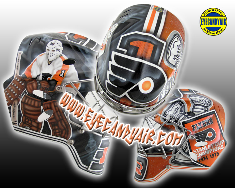 airbrushed Goalie Mask tribute to Bernie Parent Painted by maskartist Steve Nash EYECANDYAIR- Toronto