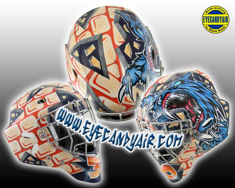 Custom Airbrush Painted vicious wolf theme Sportmask Goalie Mask by EYECANDYAIR artist Steve Nash