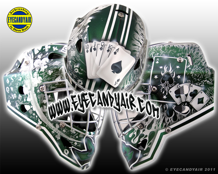 HACKVA goalie mask custom airbrushed by EYECANDYAIR poker theme