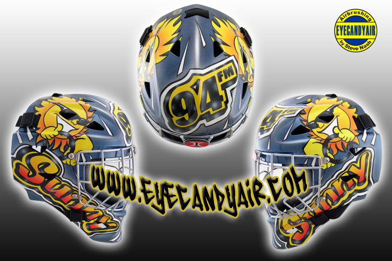 Sunny 94 custom airbrushed painted Itech goalie mask helmet art by EYECANDYAIR