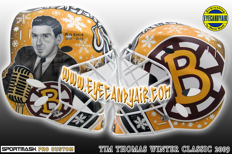 2010 Tim Thomas Fred Cusick winter classic mask Airbrushed by Steve Nash EYECANDYAIR- Toronto