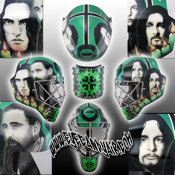 Type O Negative brooklyn airbrush painted portrait goalie mask by EYECANDYAIR sportmask