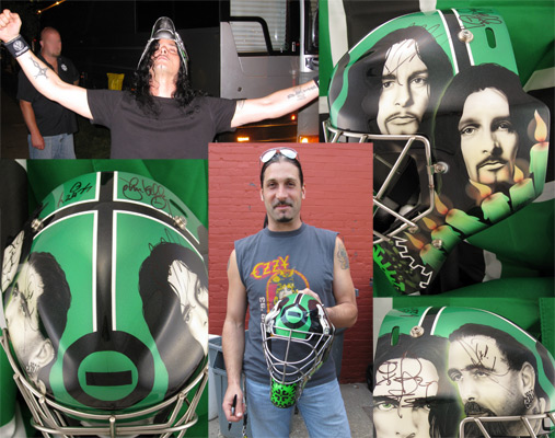 airbrush painted Type O Negative portrait tribute goalie mask by EYECANDYAIR